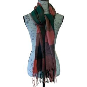 Pink Grayish Green Soft Long Fringe Scarf NIP